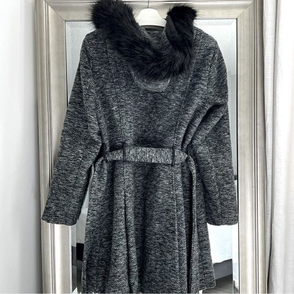 ESTABLISHED 1962 CB Black & White BELTED Hooded COAT Fur Trim Size M. - Picture 8 of 11